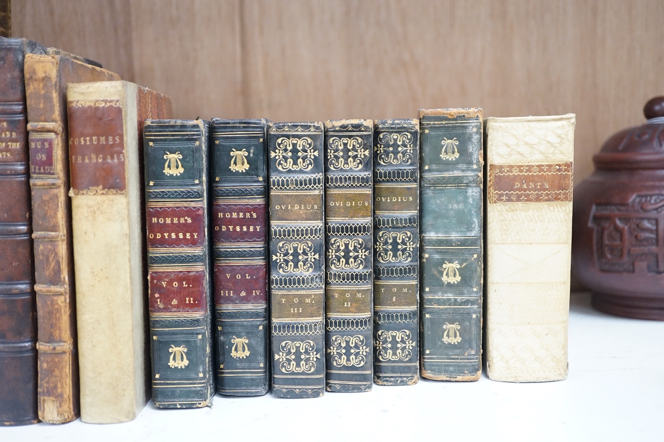 A collection of leather bindings including Mann, Homer, Dante